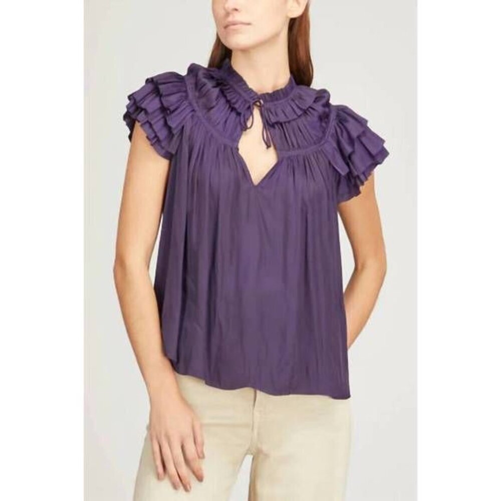 Ulla Johnson Liv Top Purple Lago Ruffle Sleeve Blouse Size 2